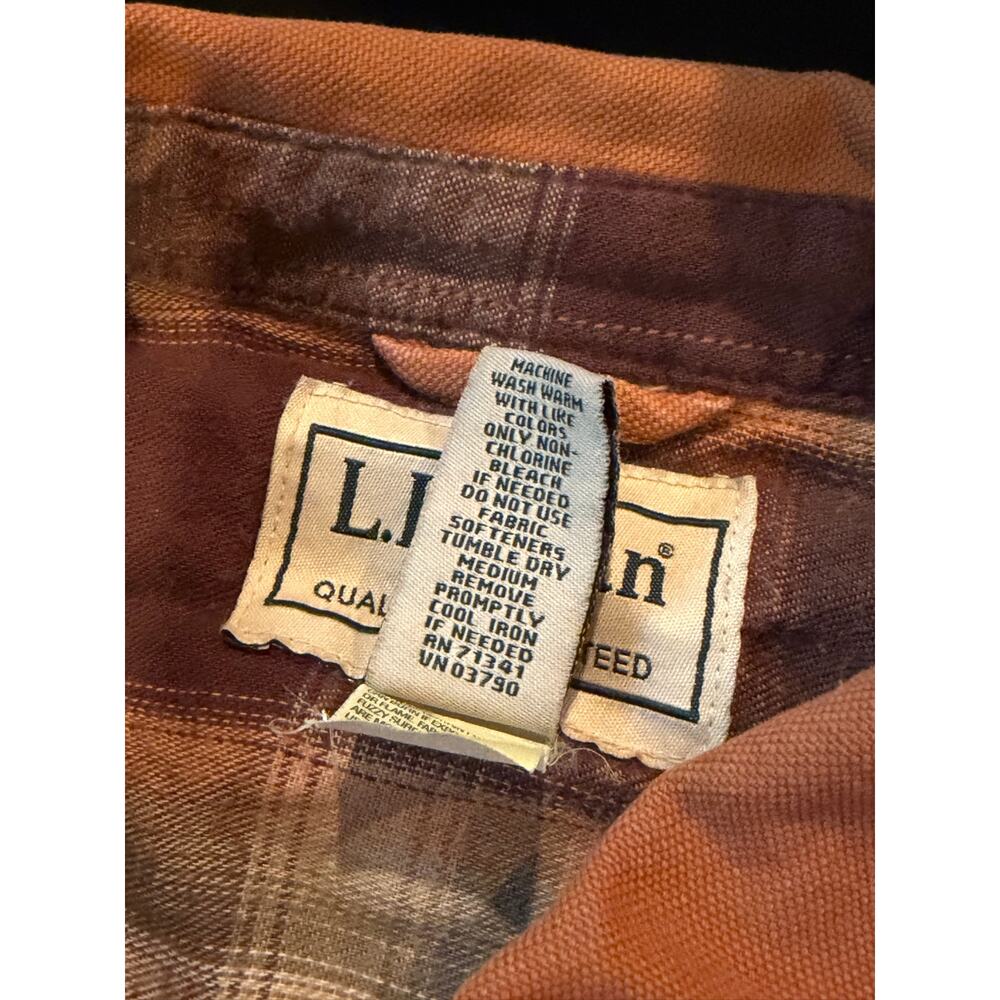 L.L.Bean Men Large Brown Canvas Shirt Flannel Lined Cotton Outdoor Workwear - Picture 7 of 15